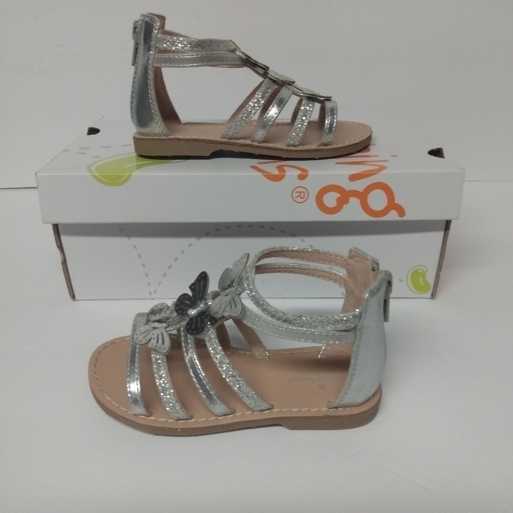 ToddlerJumping Beans Toddler Sandals, sz 8, Silver, Butterfly accents, Back zip…